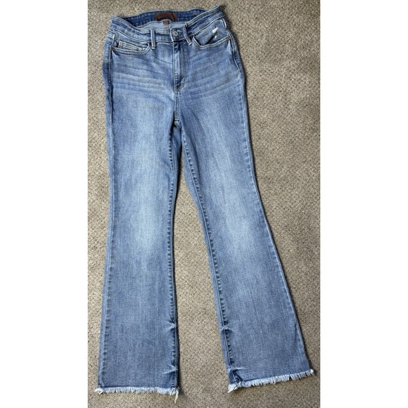 Judy Blue Women's 5/27 Raw Hem Bootcut Jeans Light Wash Denim High Waist - Picture 2 of 9